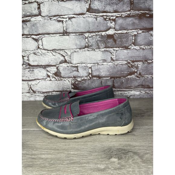 Josef Seibel Gray Leather Pink Stitching Penny Loafer Comfort Shoes Women 36EU/6 - Picture 6 of 16